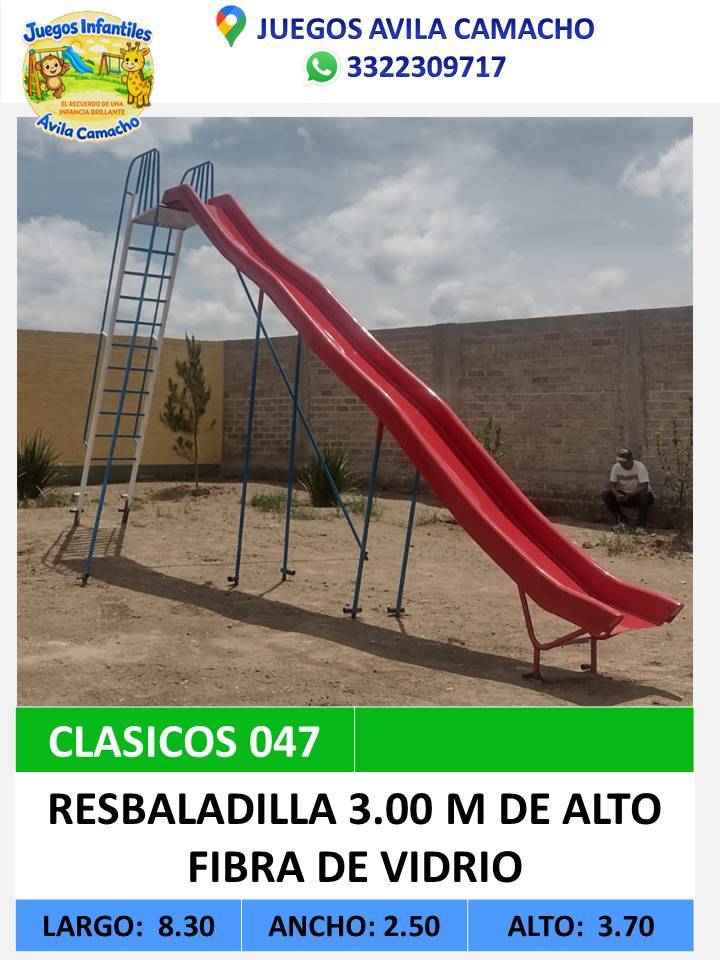 resbaladilla 3.00 m de alto fibra de vidrio